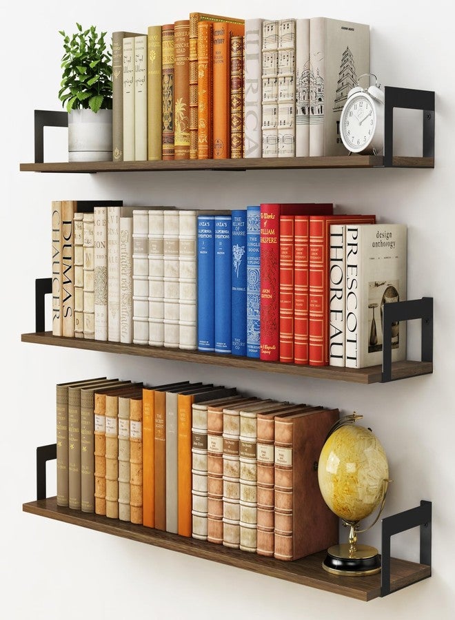 Harwaya Floating Shelves for Wall 36 Inches Long 8 Inch Deep, Large Wall Book Shelves for Bedroom, Rustic Wood Hanging Bookshelf for Living Room Office Kitchen Closet Organizers and Storage - Set of 3 - Image 1